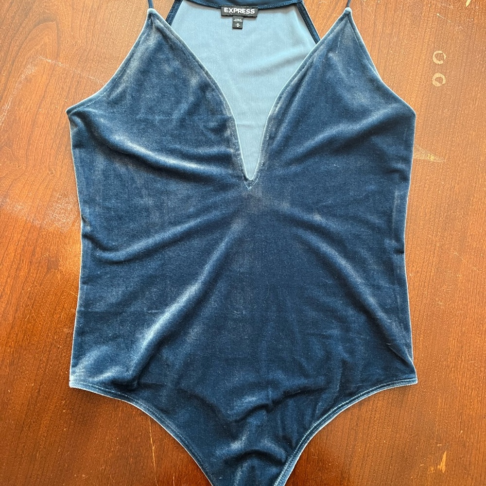 Express Midnight Blue Velvet Bodysuit